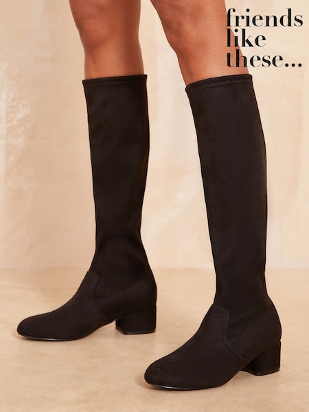 Friends Like These Low Block Heel Knee Stretch Faux Suede Boots (AW5186) | 2 944 грн