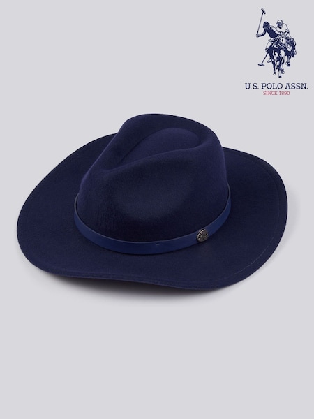 U.S. Polo Assn Blue Womens Felt Fedora Hat (AW5191) | €57