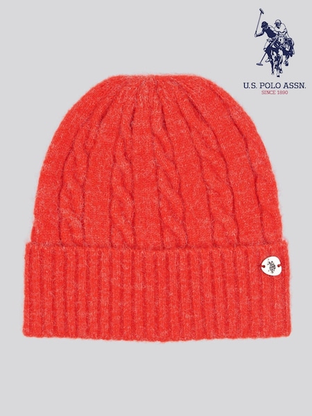 כתום - U.S. Polo Assn Signature Cable Knit Winter Beanie (AW5192) | ‏101‏₪
