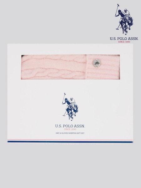 Roz - U.S. Polo Assn. Semnătură pentru femei Cable Knit Winter Beanie și Gloves Set (AW5206) | 182 LEI