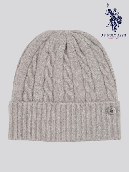 Gri - U.S. Polo Assn Signature Cable Knit Winter Beanie (AW5210) | 104 LEI