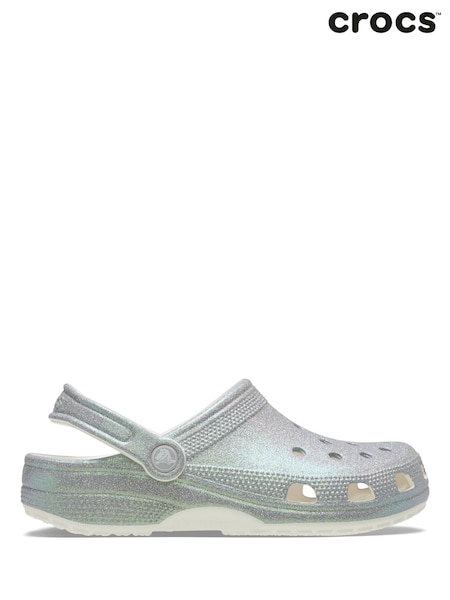 Crocs White Classic Iridescent Glitter Clogs (AW5250) | AED320