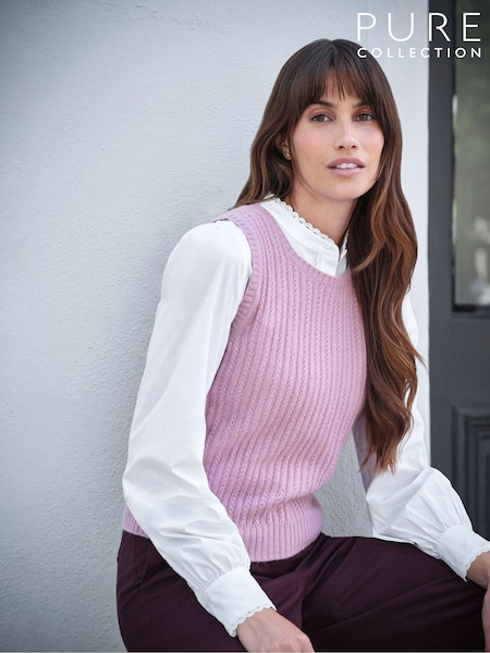 Pure Collection Pink Wool Cashmere Stitch Interest Tank Top (AW5257) | €65
