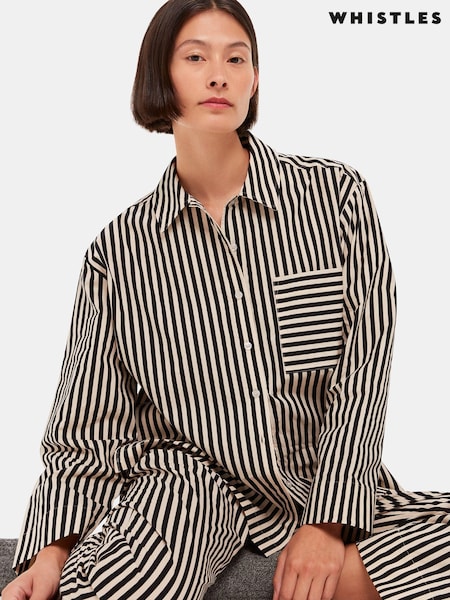 Whistles Black 100% Cotton Stripe Pyjamas Shirt (AW5265) | AED344