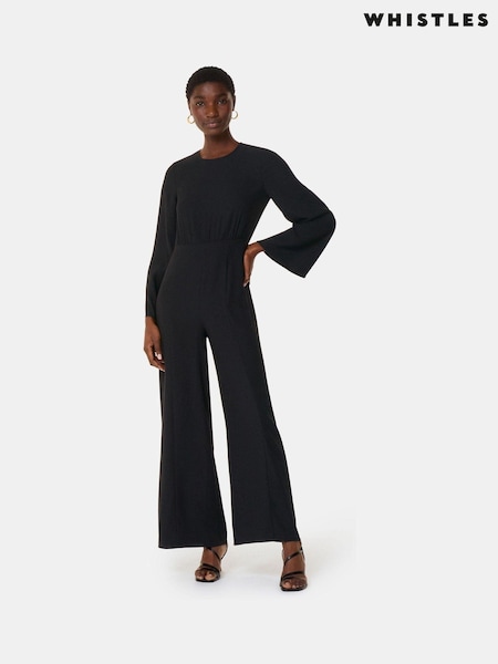 Whistles Black Petite Bonnie Gathered Jumpsuit (AW5275) | ₪950