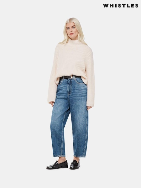 Whistles Blue 100% Cotton Petite Authentic Barrel Leg Jeans (AW5278) | $163