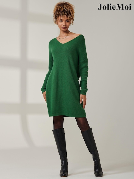 Jolie Moi Green Ribbed Detail Knit Tunic Jumper (AW5307) | €44