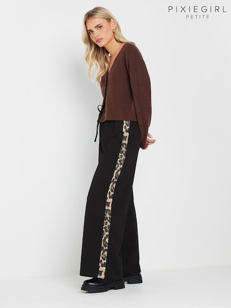 חום - Pixiegirl Petite Side Stripe Wide Leg Joggers (AW5316) | ‏171‏₪