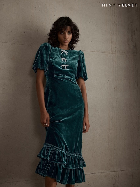 Mint Velvet Velvet Bow Detail Midi Dress (AW5387) | €204