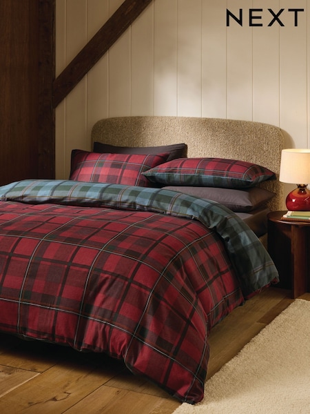 Red Tartan Check Brushed 100% Cotton Duvet Cover and Pillowcase Set (AW5417) | €37 - €71