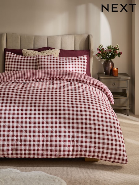 Red Gingham Brushed Quilted Reversible Duvet Cover and Pillowcase Set (AW5422) | AED231 - AED370