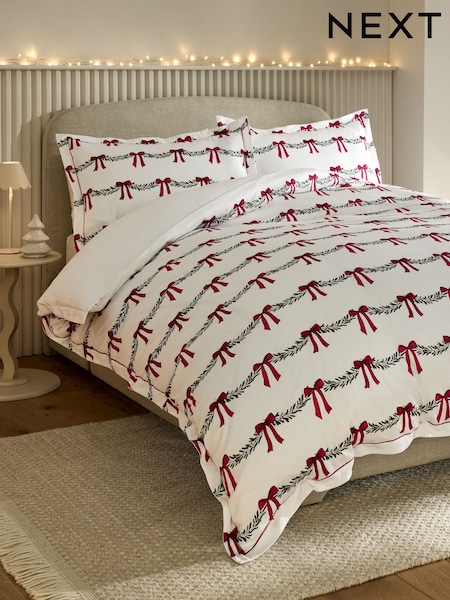White Christmas Bow 200TC Sateen Duvet Cover and Pillowcase Set (AW5423) | 8,425 ISK - 13,020 ISK
