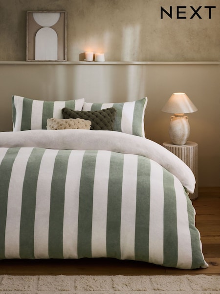 Green Sage Stripe Fleece Duvet Cover and Pillowcase Set (AW5424) | 122 QAR - 269 QAR