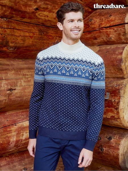 Threadbare Blue Fairisle Pattern Turtle Neck Christmas Jumper (AW5430) | AED70