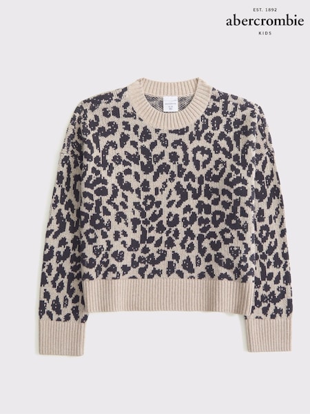 Abercrombie & Fitch Leopard Print Intarsia Knitted Brown Jumper (AW5448) | ₪196 - ₪206