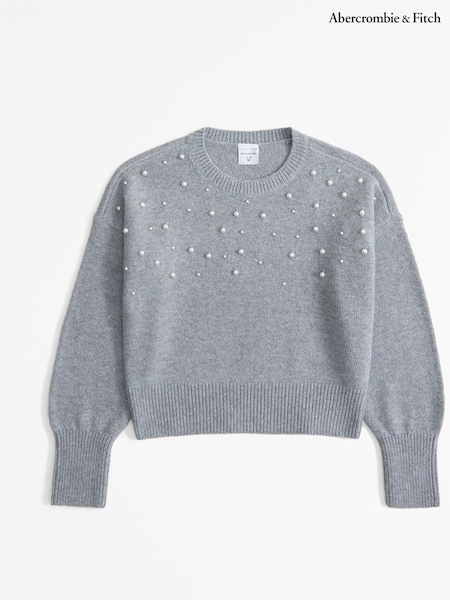 Harmaa - Abercrombie & Fitch Ballon Sleeve -neulepusero, jossa timanttiyksityiskohdat (AW5451) | €37 - €39