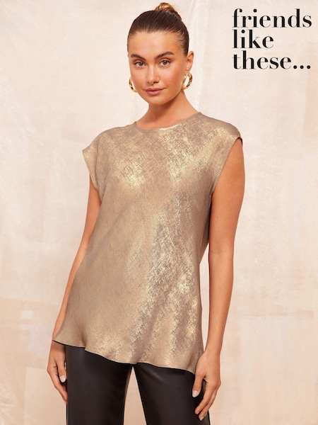 Friends Like These Gold Woven Lightweight Short Sleeve Blouse (AW5473) | €42