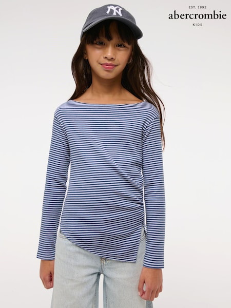 Albastru - Bluză cu mânecă lungă Abercrombie & Fitch cu detaliu de fundă laterală. (AW5475) | 99 LEI - 109 LEI