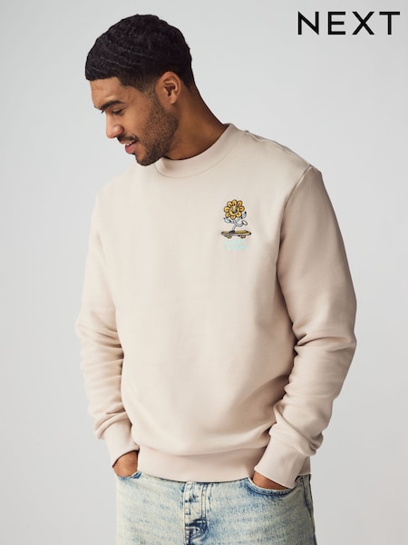 Stone Cotton Rich Crew Graphic Sweatshirt (AW5492) | R$ 325
