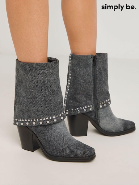 Simply Be Grey Western Cuff Studded Ankle Boots In Wide Fit (AW5496) | €53