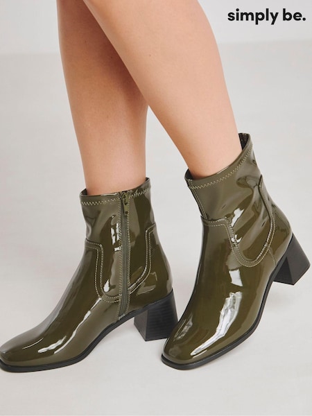 Simply Be Green Classic Block Heel Stretch Ankle Boots In Extra Wide Fit (AW5514) | AED113