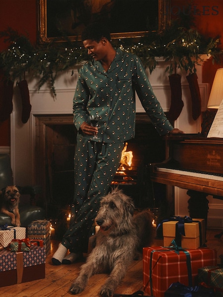 Joules Jonty Fox Green Pyjama Top and Bottom Set (AW5567) | R$ 545