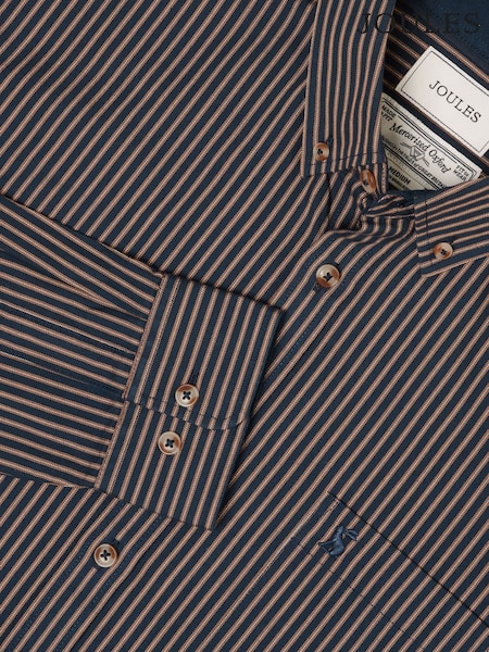 Joules Oxford Classic Fit Navy Brown Stripe Cotton Shirt (AW5579) | R$ 390