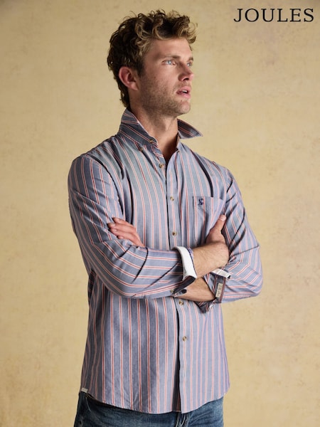 Joules Classic Fit Blue Red Stripe Long Sleeve Cotton Oxford Shirt (AW5592) | R$ 390