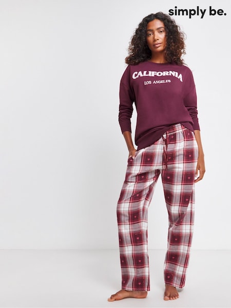 Simply Be Red 100% Cotton Sweatshirt With Woven Pyjamas Bottoms (AW5605) | €28