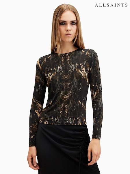 AllSaints Black Katlyn Long Sleeves Top (AW5686) | R$ 585