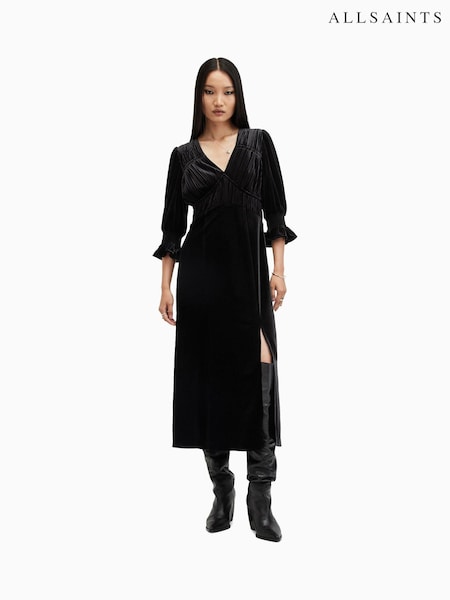 AllSaints Black Ani Velvet Dress (AW5695) | 591 QAR
