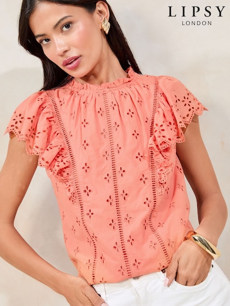 Roz - Lipsy Broderie Ruffle 100% Cotton T-Shirt (AW5760) | 283 LEI