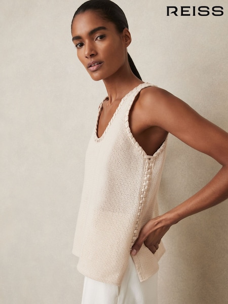 Reiss Cream Carla Crochet Tank Top (AW5785) | €301