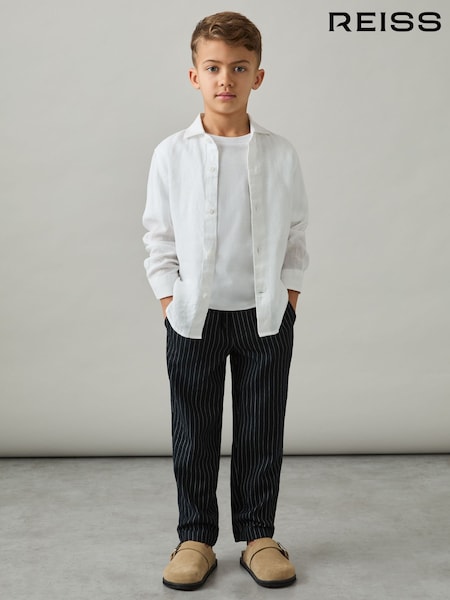 Reiss Navy Stripe Andros Linen-Blend Drawstring Trousers (AW5802) | €55