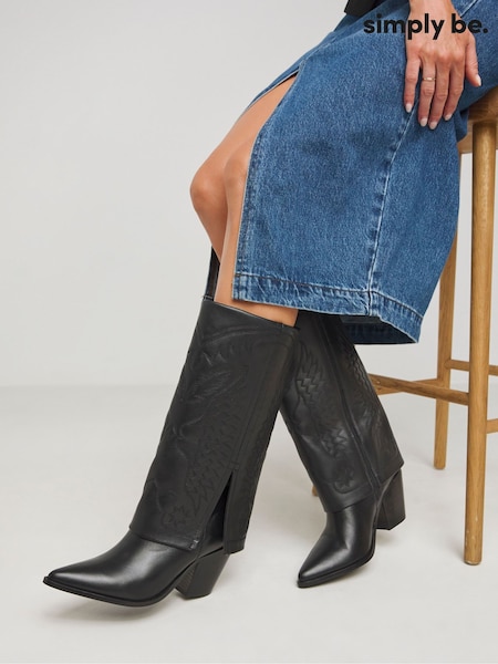 Simply Be Embroidered Cuff Western Boots In Wide Fit (AW5809) | 140 €