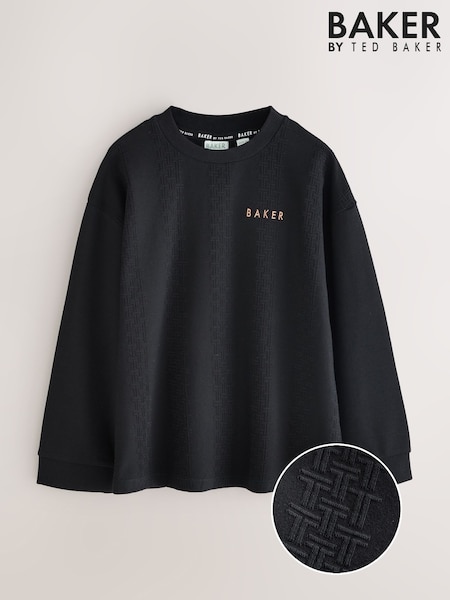 Baker by Ted Baker 'T' Textured Long Sleeve Black T-Shirt (AW5843) | 97 QAR - 129 QAR