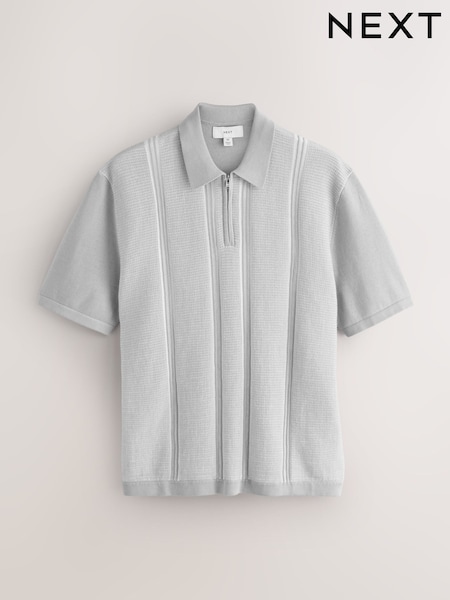 Grey Regular Fit Short Sleeve Vertical Stripe Quarter Zip Polo (AW5925) | €39