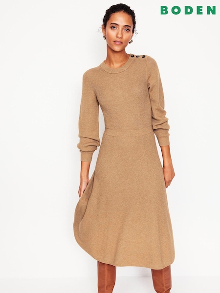 Boden Brown Button Shoulder Knitted Dress (AW5968) | 346 QAR
