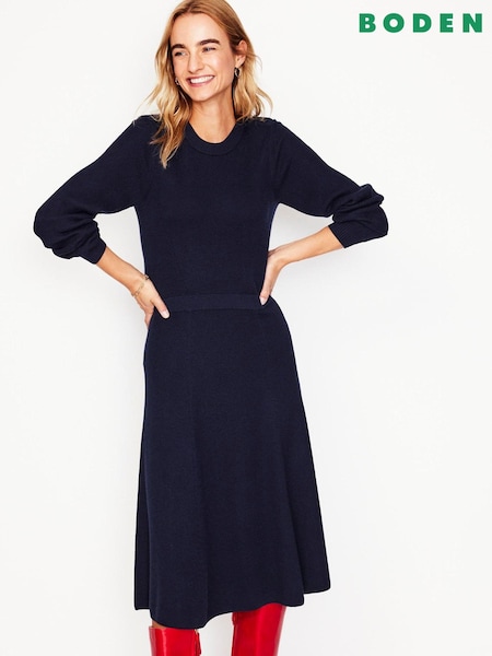 Boden Blue Button Shoulder Knitted Dress (AW5970) | 346 QAR