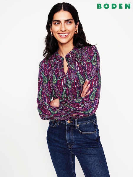 Boden Pink Fay Smocked Jersey Shirt (AW5977) | €93