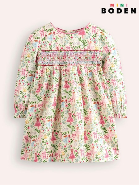 Boden Cream Bess Cosy Smocked Ballet 100% Cotton Dress (AW5990) | €34 - €39