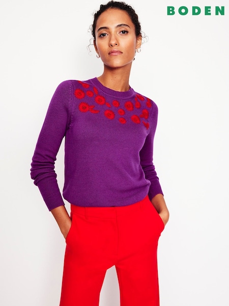 Boden Purple Embroidered Floral Print Jumper (AW5992) | €72