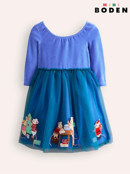 Boden Blue Velvet Christmas Festive Tulle Appliqué Dress (AW6000) | €42 - €45
