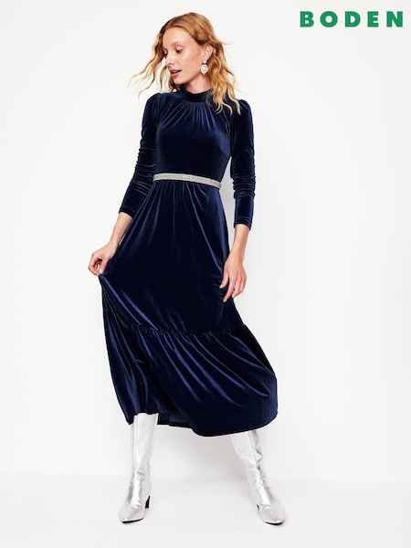 Boden Velvet High Neck Tiered Dress (AW6002) | ‏553‏₪