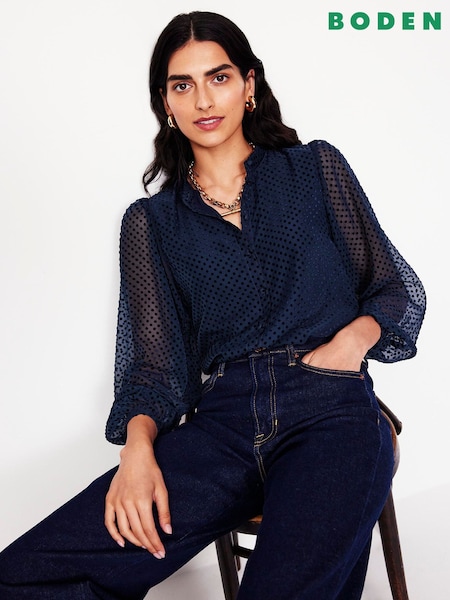 Boden Blue Theodora Devore Blouse (AW6003) | AED320