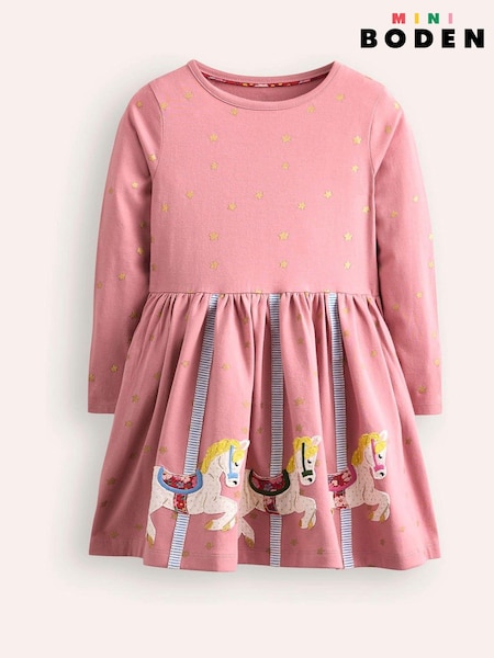 Boden Pink Coco Appliqué Hem 100% Cotton Jersey Dress (AW6017) | AED102 - AED113