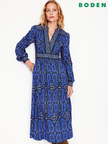 Boden Blue Hotched Ponte Dress (AW6033) | 321 QAR