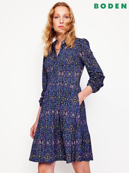 Boden Blue Tiered Jersey Shirt Dress (AW6036) | €124