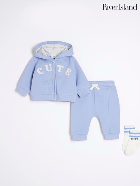 River Island Blue Baby Boys Hoodie and Socks 3 Piece Set (AW6055) | €34
