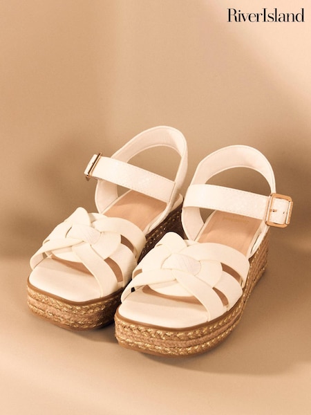 River Island White Girls Faux Leather Weave Wedge Sandals (AW6062) | €37